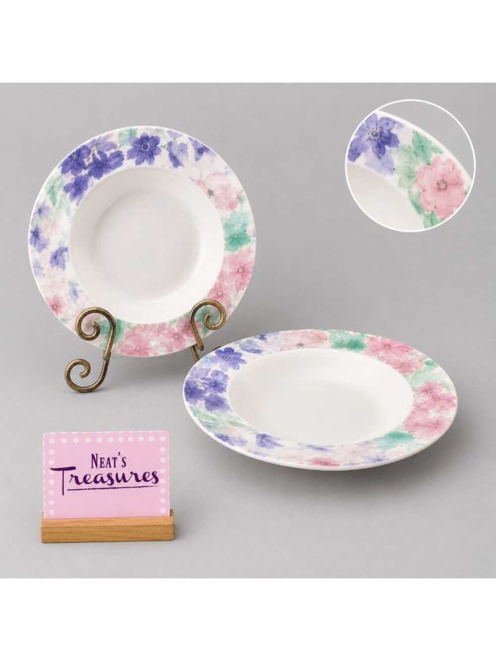 Sango WISTERIA 3009 By Deborah Mallow Rimmed Soup Cereal Stoneware Bowls Set 2